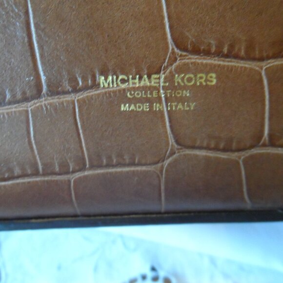 Michael Kors Collection Brown/Tan Croc Embosed Leather Large Tote Handbag - Picture 12 of 16
